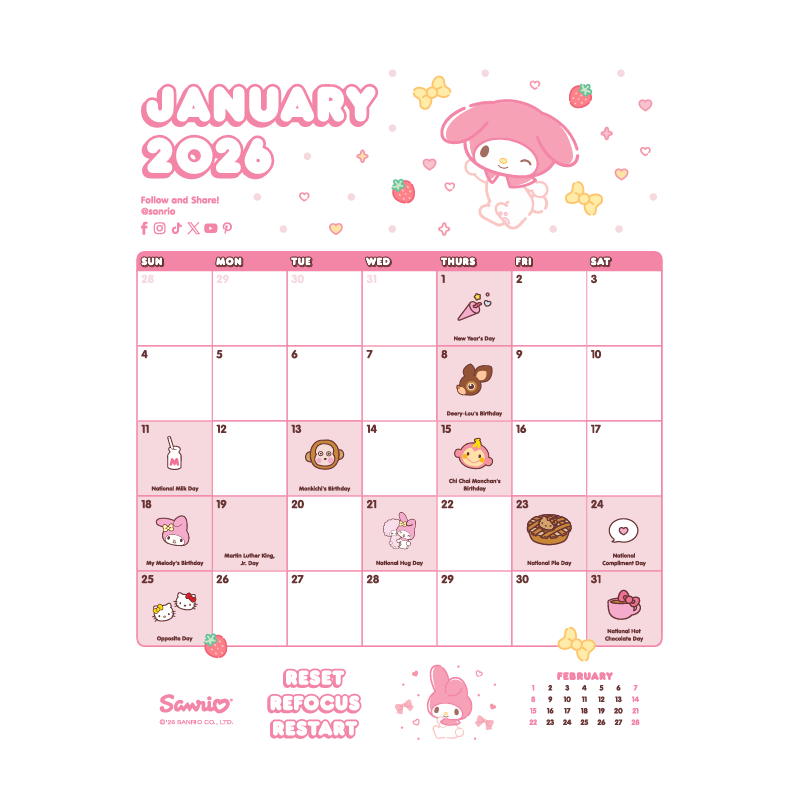 Planner Mensual 2026 Sanrio